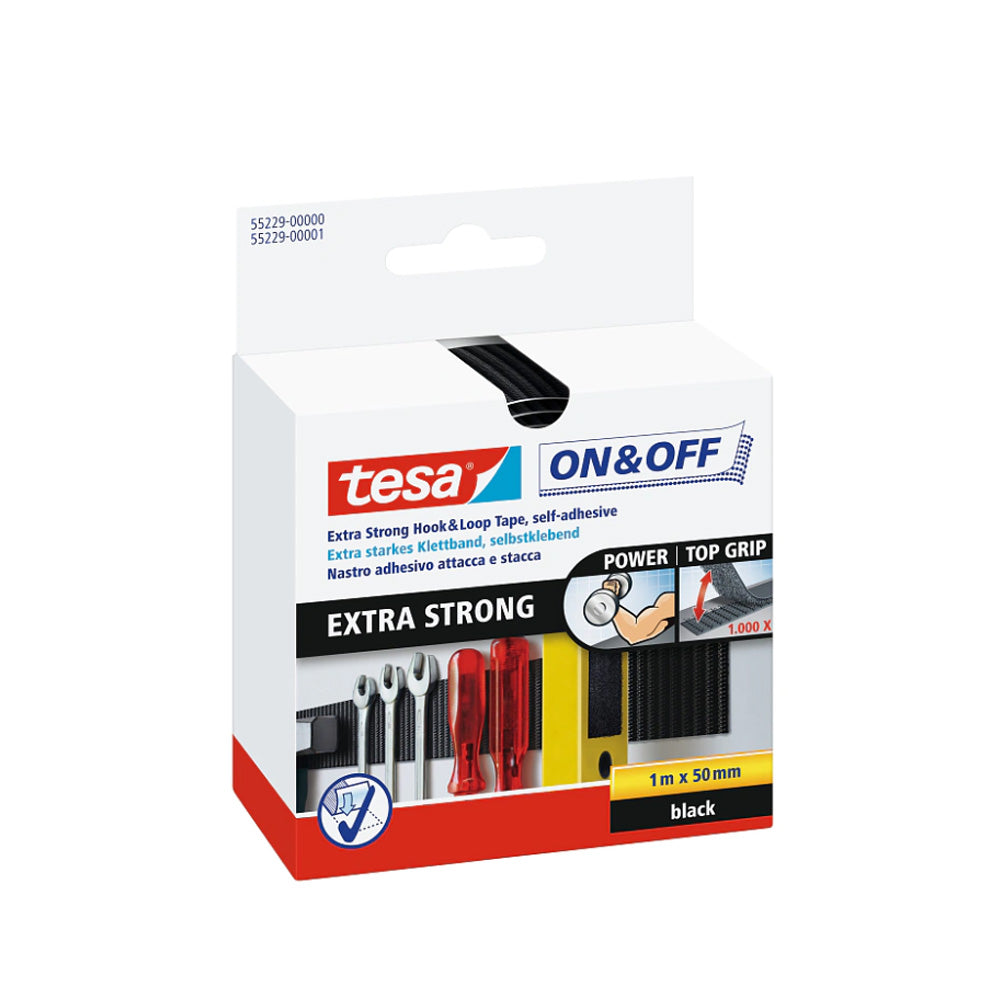 Tesa On&off Extra Strong Tape Black 1mx50mm