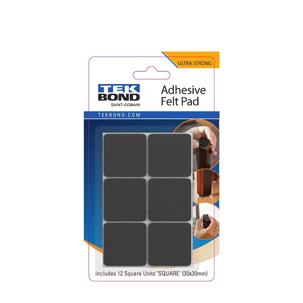Tekbond Felt Pad Square 30mm BLACK 12PC
