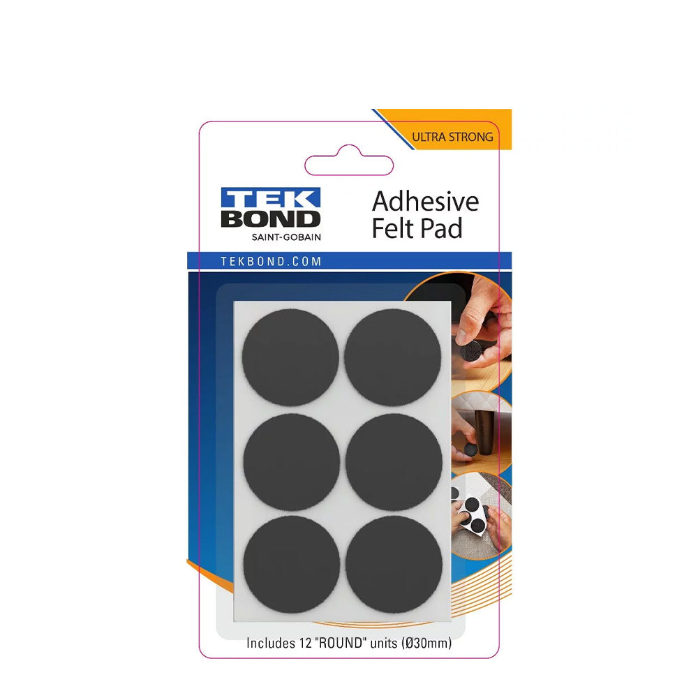 TEKBOND Felt Pad Round 30mm BLACK 12PC