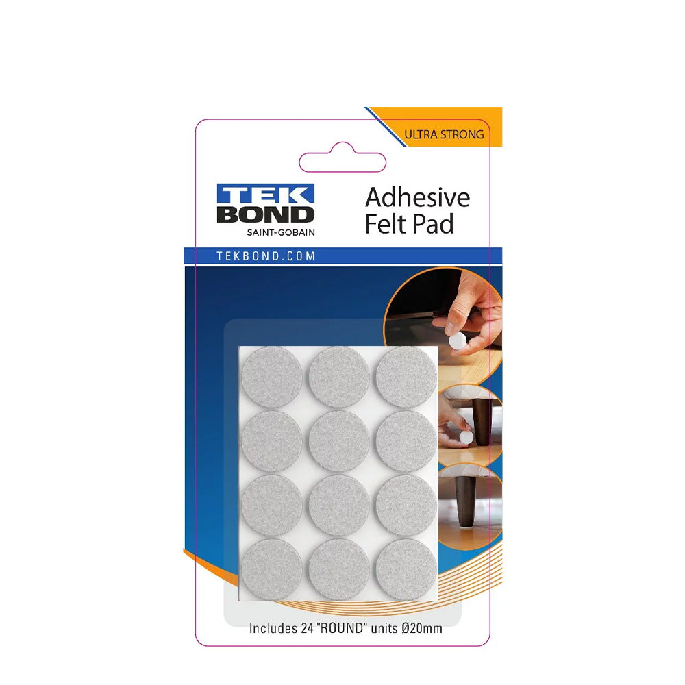 TEKBOND Felt Pad Round 20mm WHITE 24PC