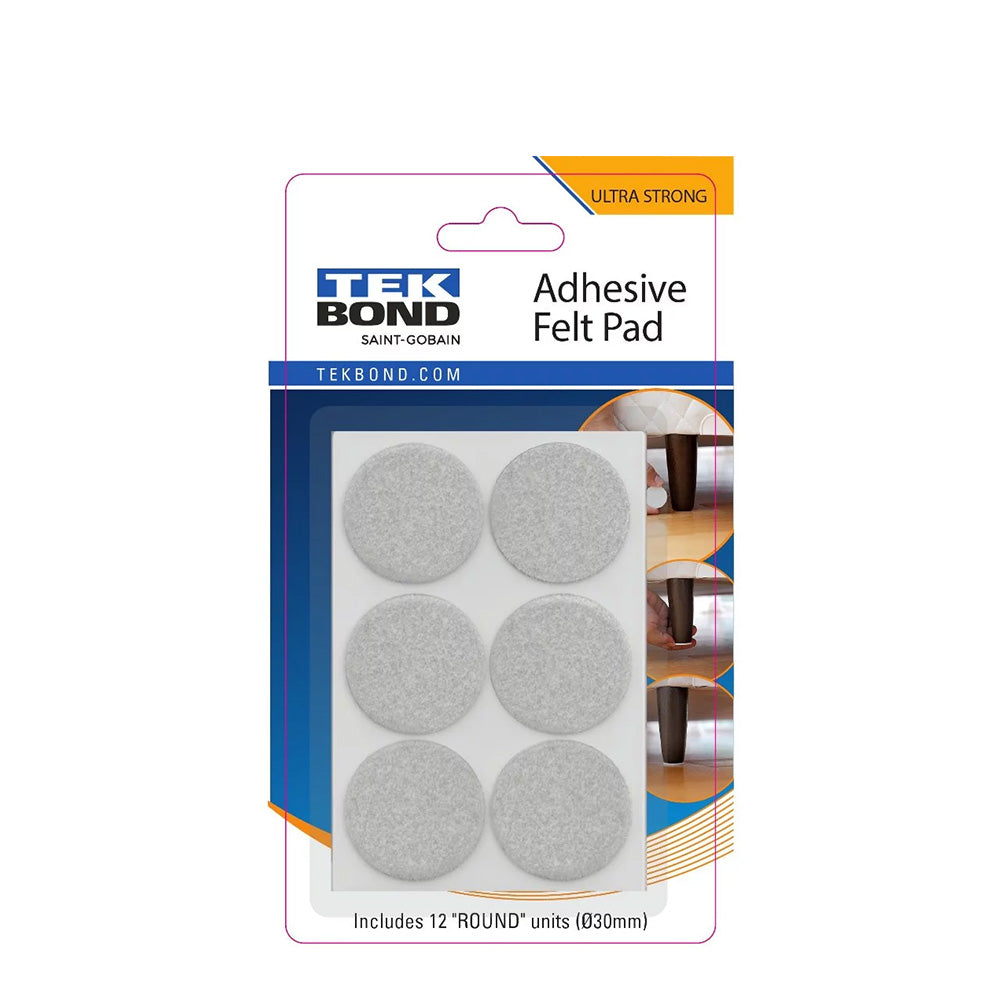 TEKBOND Felt Pad Round 30mm WHITE 12PC