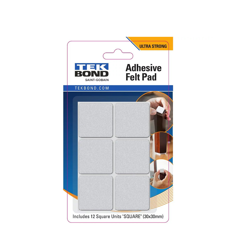 TEKBOND Felt Pad Square 30mm WHITE 12PC