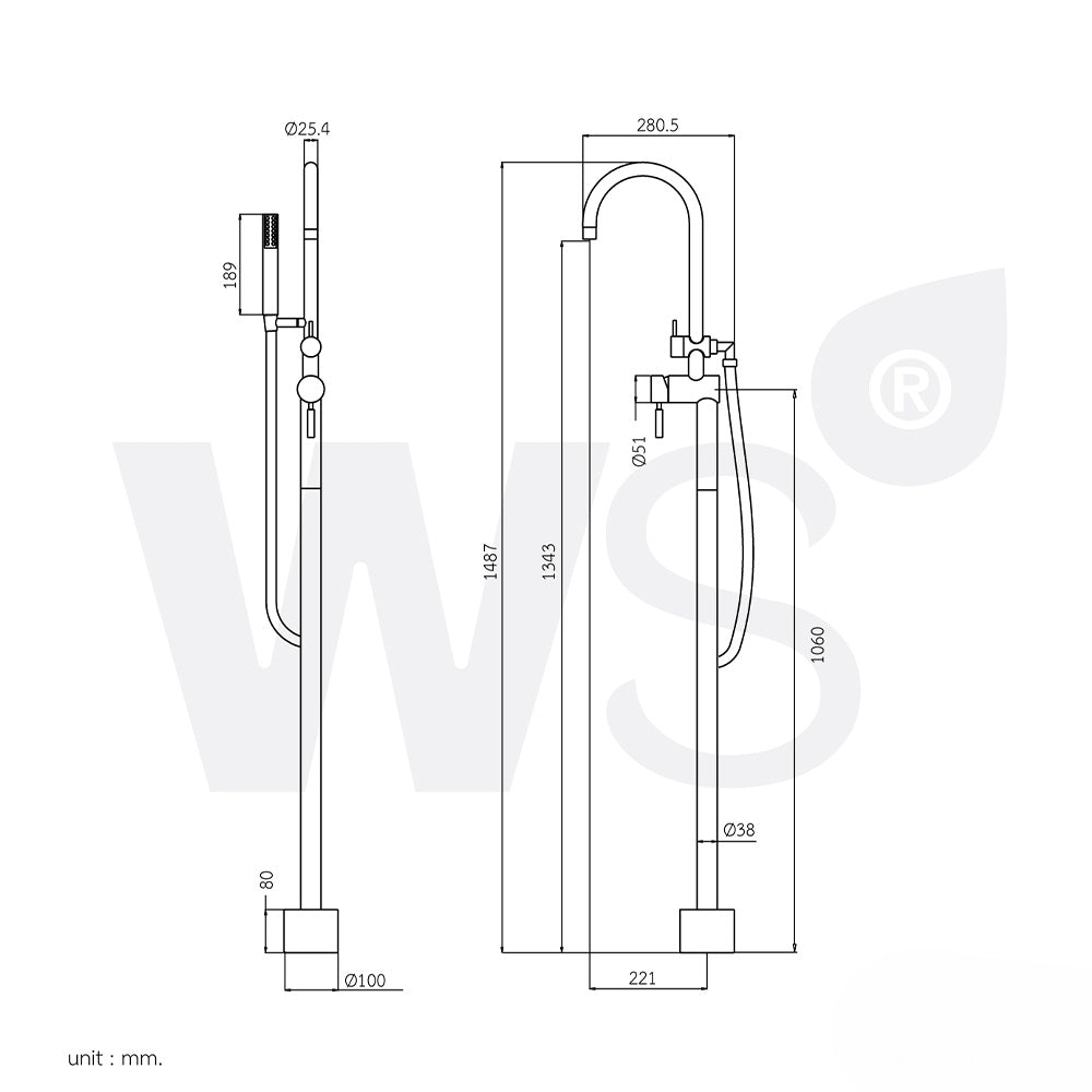 WS Chrome Bathtub Piller Mixer Wsp-2086