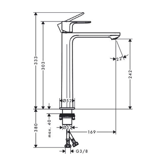 HG Basin Mixer Rebris S 240 Coolstart W/o Waste Chrome 72582000