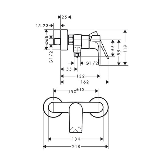 HG Shower Mixer Wall Mounted Rebris E Chrome 72650000