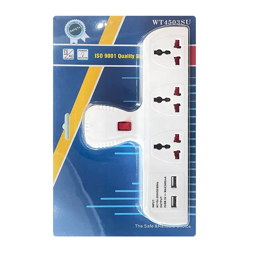 Universal extension Socket 3-way, 13A 2USB ports, WT4503SU