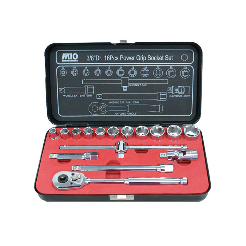 M10 3/8″ Dr Power Grip Socket Set 16 Pcs