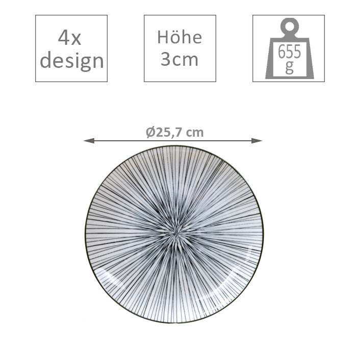 TDS Nippon Black Plate 25.7x3cm Assorted 4pcs 17971