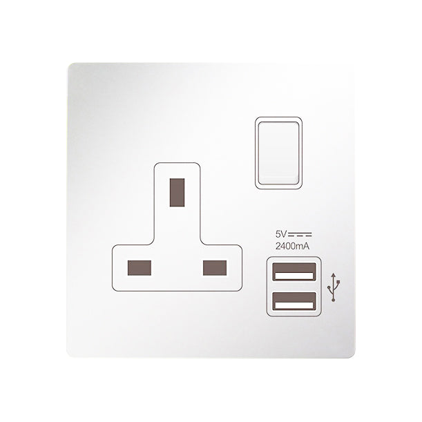 Trilif 1 Gang 13a Switched Socket With Twin USB Charger - White