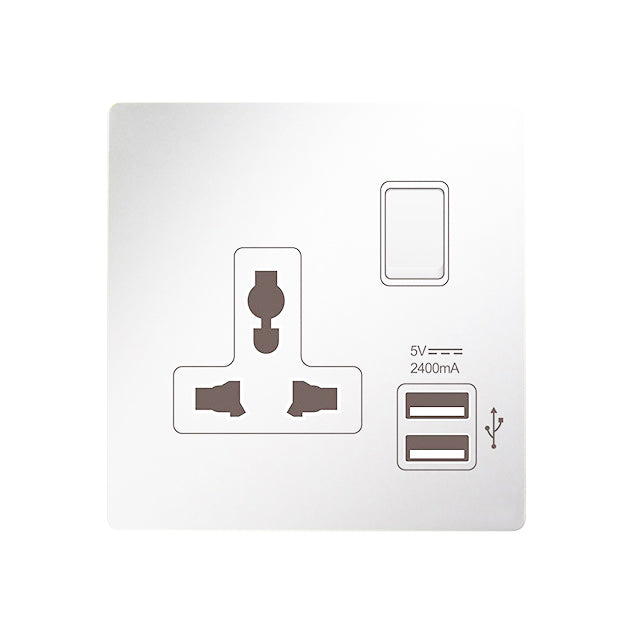 Trilif 1 Gang 13a Universal Switched Socket With Twin Usb