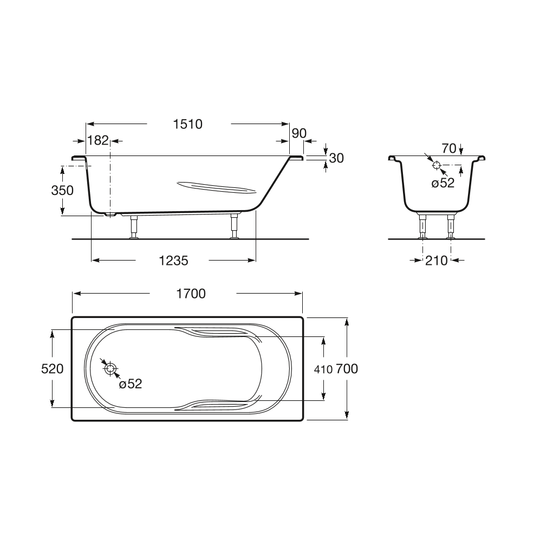 ROCA Genova-N Built-in Bath Tub 1700x700mm