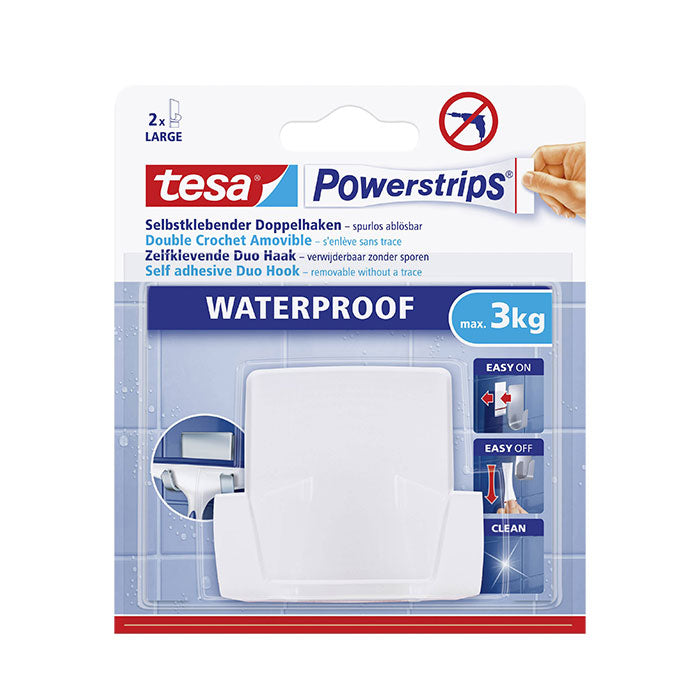 Tesa Waterproof Duo Hook Large Rectangular Secure Hold Upto