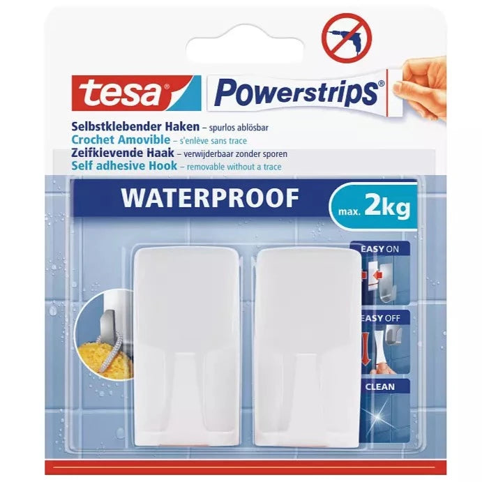 Tesa Waterproof Hooks Large Rectangular Secure Hold Upto 2kg