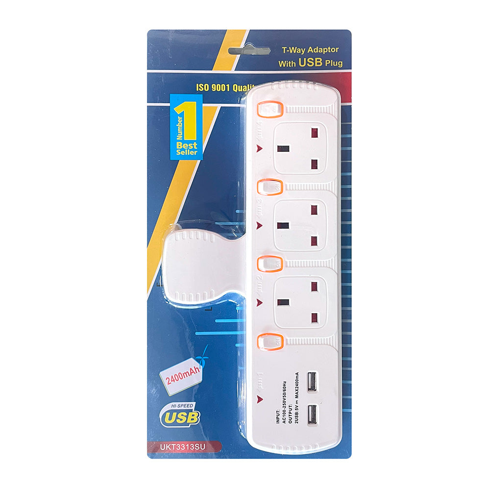 Universal Socket extension 3way, 13A, USB ports, UK3313SU – Sonee Hardware