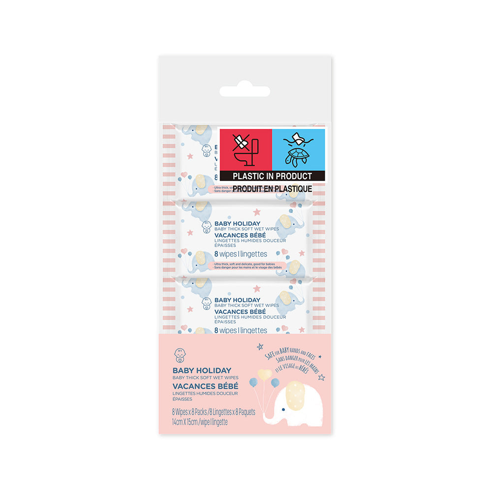 Baby Holiday Baby Thick Soft Wet Wipes (8 Wipes×8 Packs) 2011595110102 Miniso
