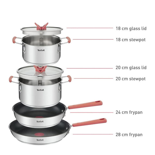 Tefal Optispace Stainless Steel Cookware Set 6 PCS (ORANGE)