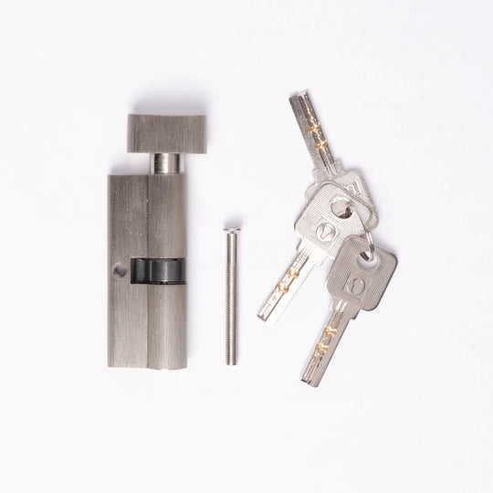 Door Lock Cylinder One Side Open Brass Key Silver
