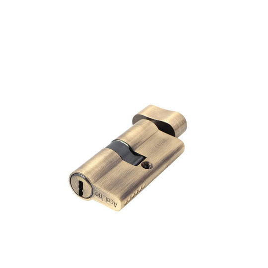 Door Lock Cylinder One Side Open Brass Key Antique Gold