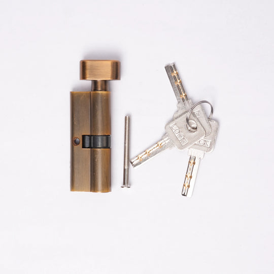 Door Lock Cylinder One Side Open Brass Key Antique Gold