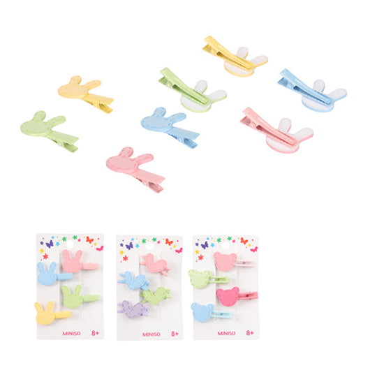 Miniso Fun Series Bear Rabbit Heart Hair Clip (4 Pcs) 2014736810107