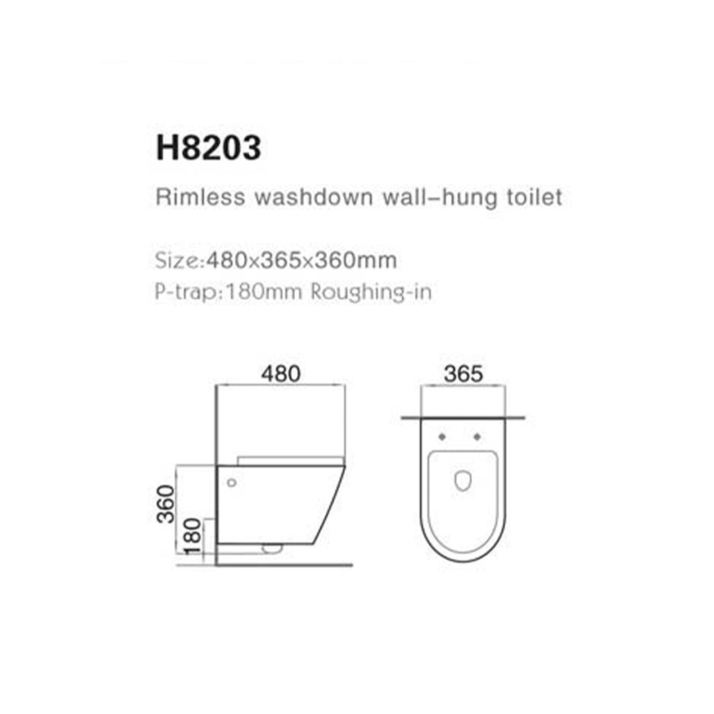 Rimless Washdown Wall Hung Toilet A8878