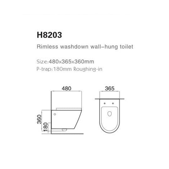 Rimless Washdown Wall Hung Toilet A8878