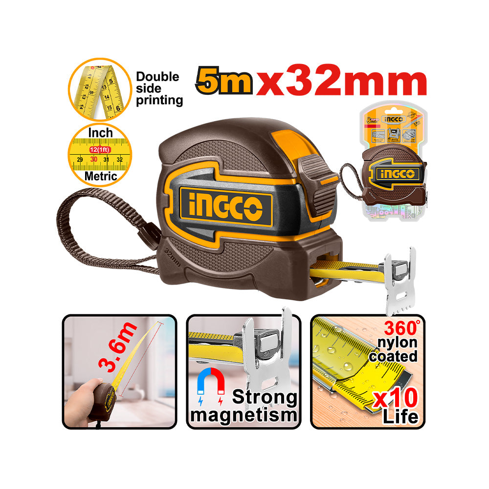 Ingco Steel Measuring Tape 5mx32mm HSMT80532
