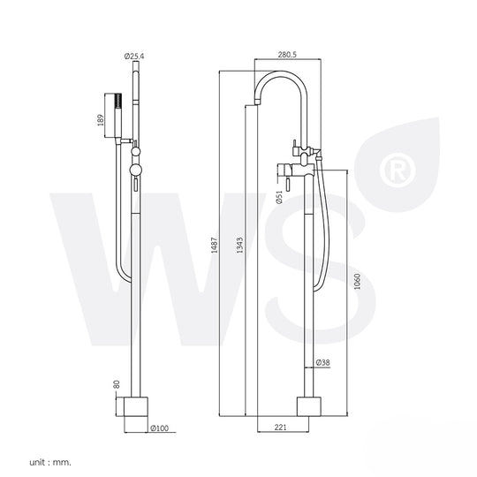 WS Chrome Bathtub Piller Mixer Wsp-2086
