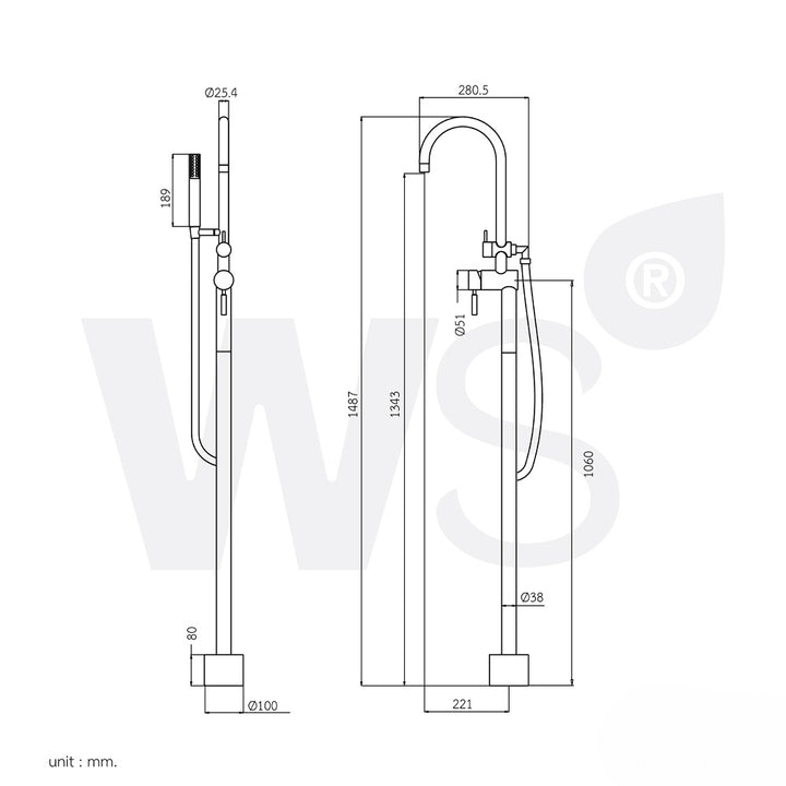 WS Chrome Bathtub Piller Mixer Wsp-2086