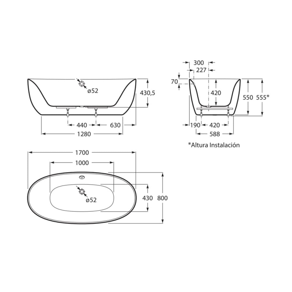 Roca - Virginia Oval bath Free Standing w/Waste Kit Acrylic A248313000