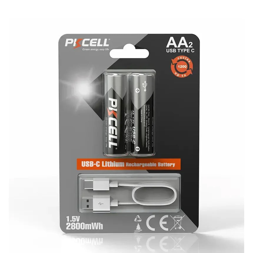 PKCELL rechargeable battery 1.5V AA 2800MWH 2pcs