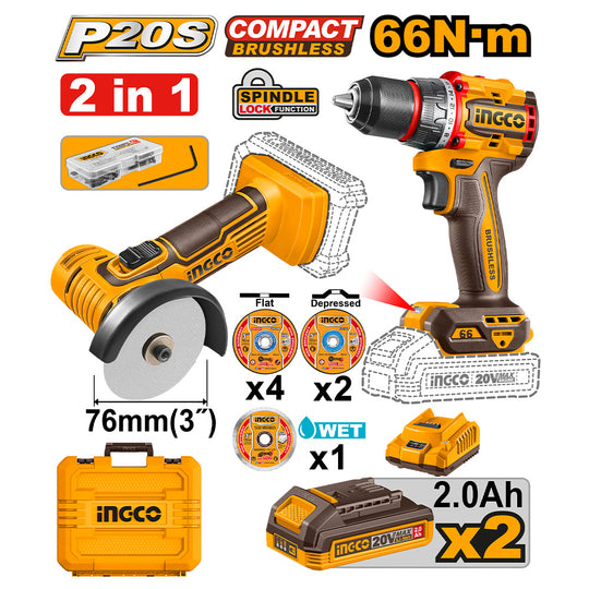 Ingco Cordless 2pc Combo Kit CKLI20766