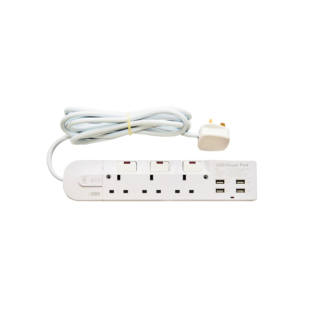 Extension Socket 13a 3 Gang x 4 USB Charger