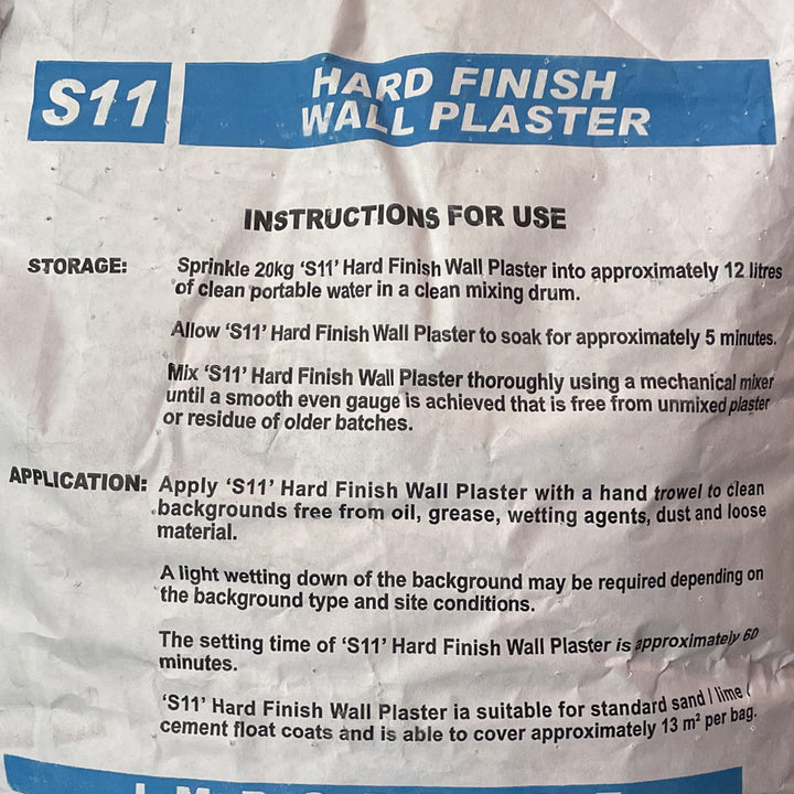 S11 Hard finish wall plaster 20KG