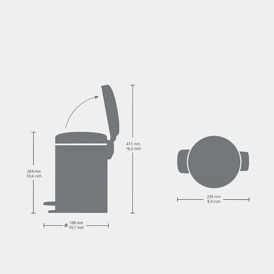 Brabantia NewIcon Pedal Bin Matt Steel Fingerprint-Proof 3L