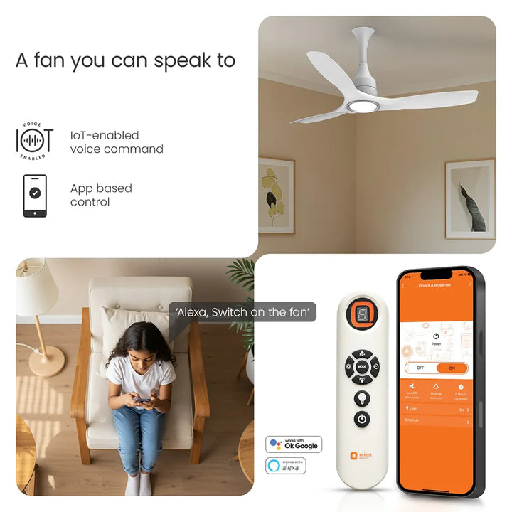 Orient Aerosense Smart BLDC Ceiling Fan Underlight Frost White 1200MM