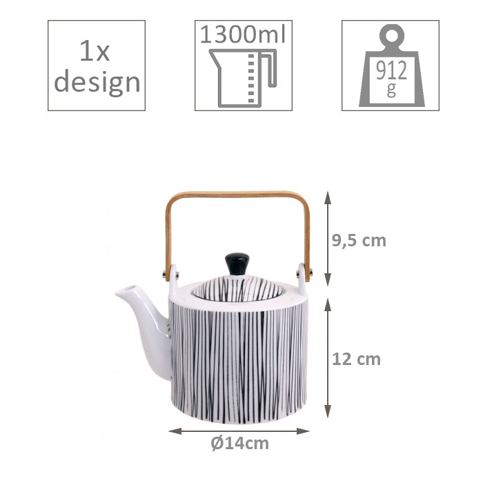 TDS Nippon Black Teapot 1.4lt Lines 15672
