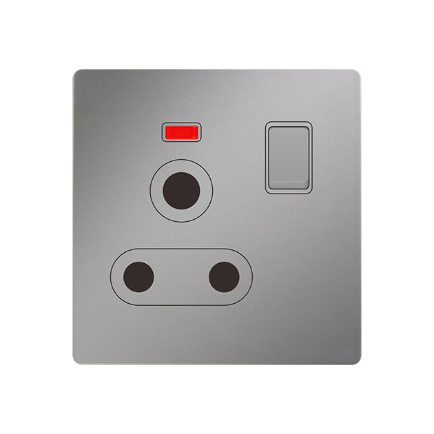 Trilif 1 Gang 15a Switched Socket With Indicator Grey