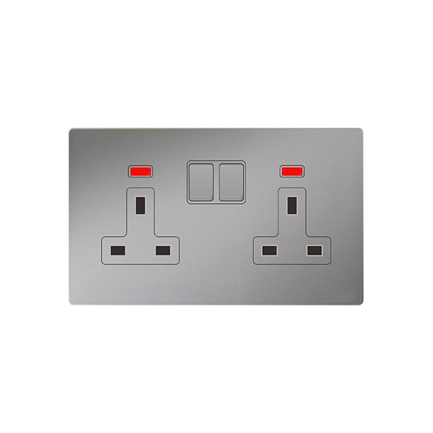 Trilif 2 Gang 13a Switched Socket With Indicators Grey
