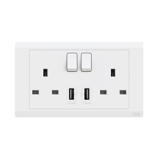 ABB Inora 2 Gang BS switched socket DP with USB, type A*2