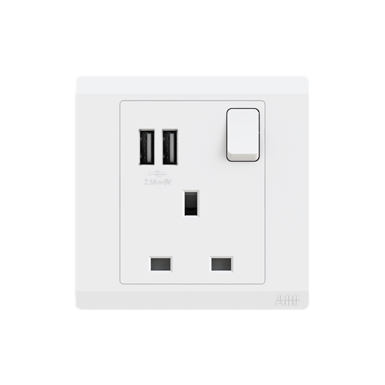 ABB Inora 1 Gang BS switched socket DP with USB, type A*2