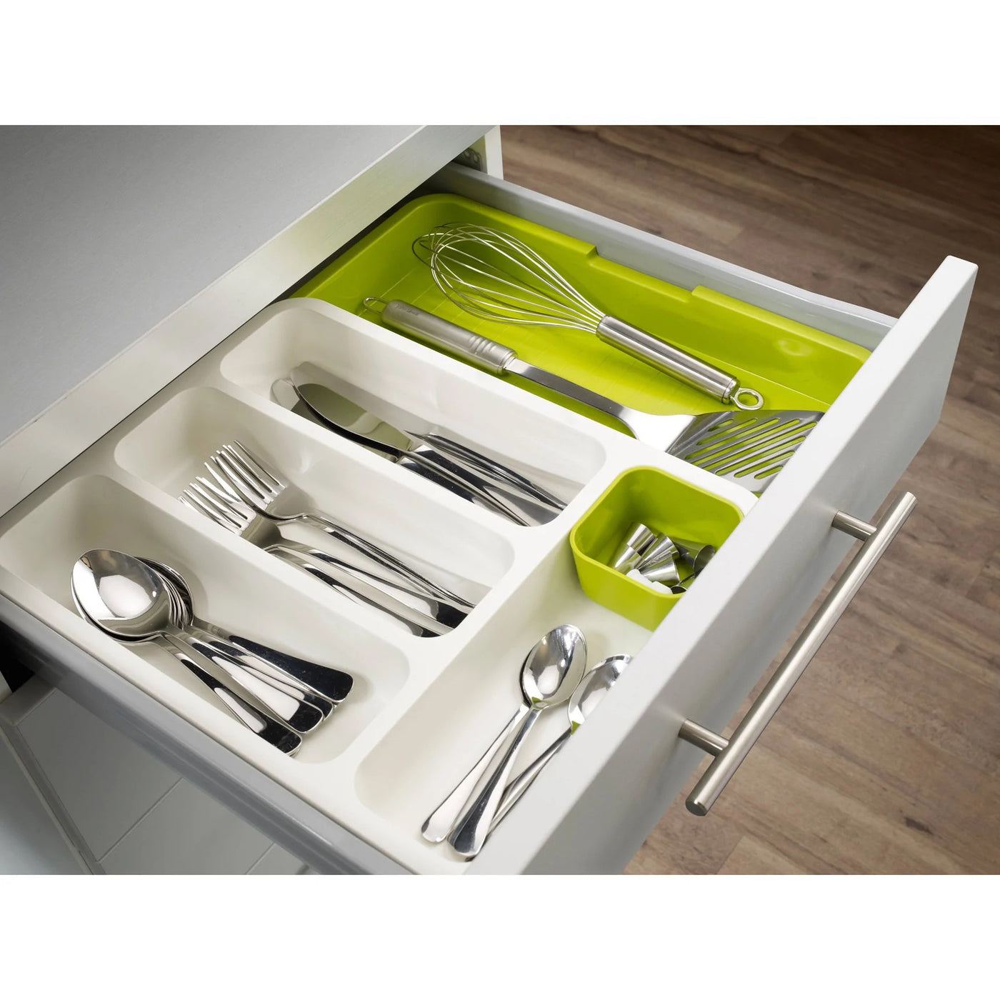 DrawerStore™ Expandable Cutlery Tray White/Green