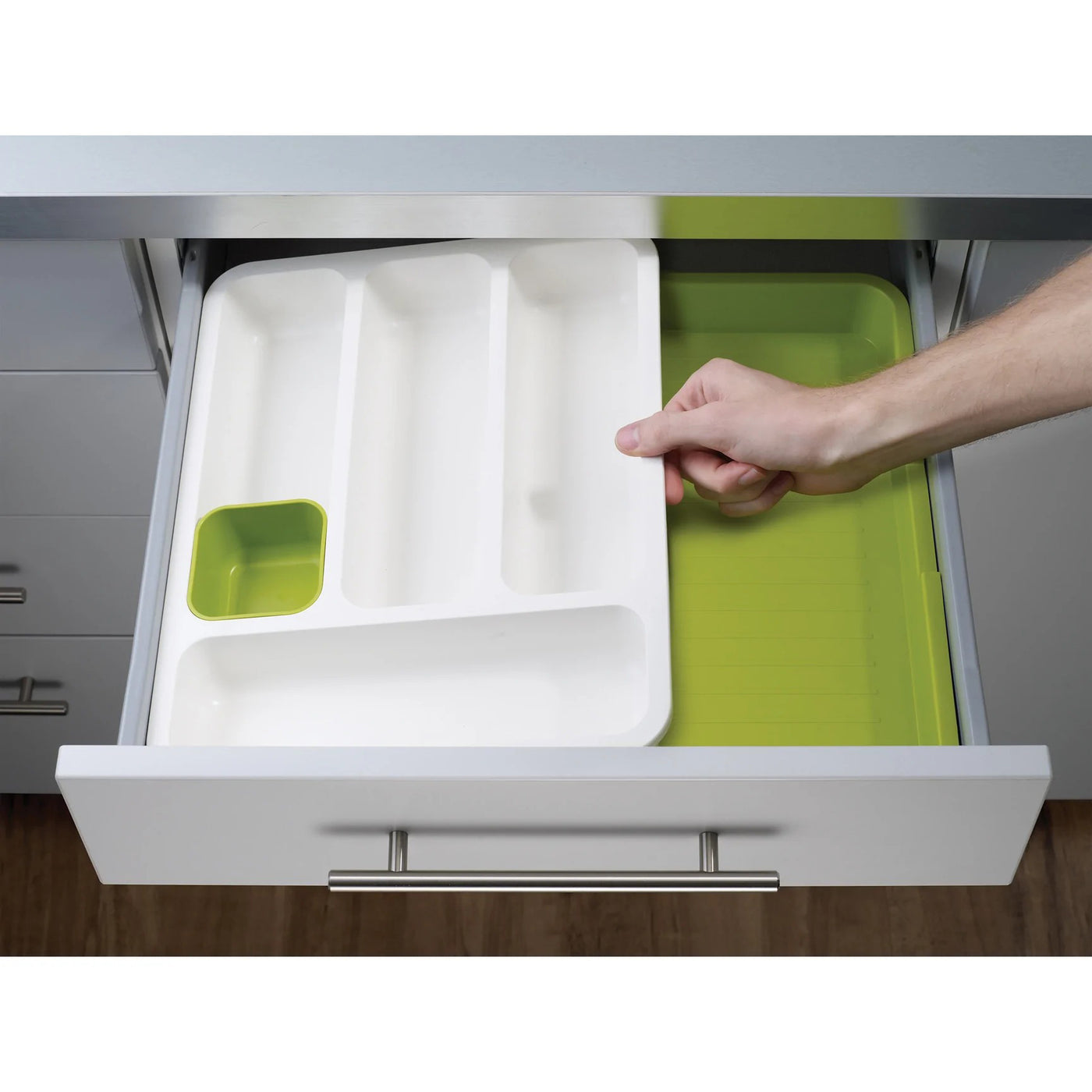 DrawerStore™ Expandable Cutlery Tray White/Green