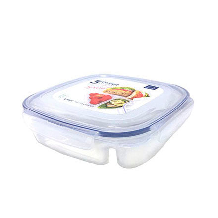Square Short Food Container W/Divider Adult Plate 1.5 Ltr