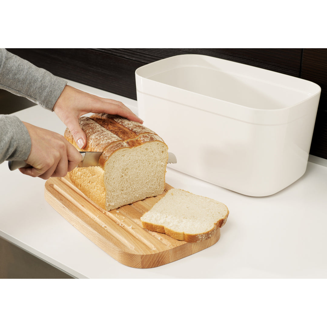 Bread Bin with Bamboo Lid - White