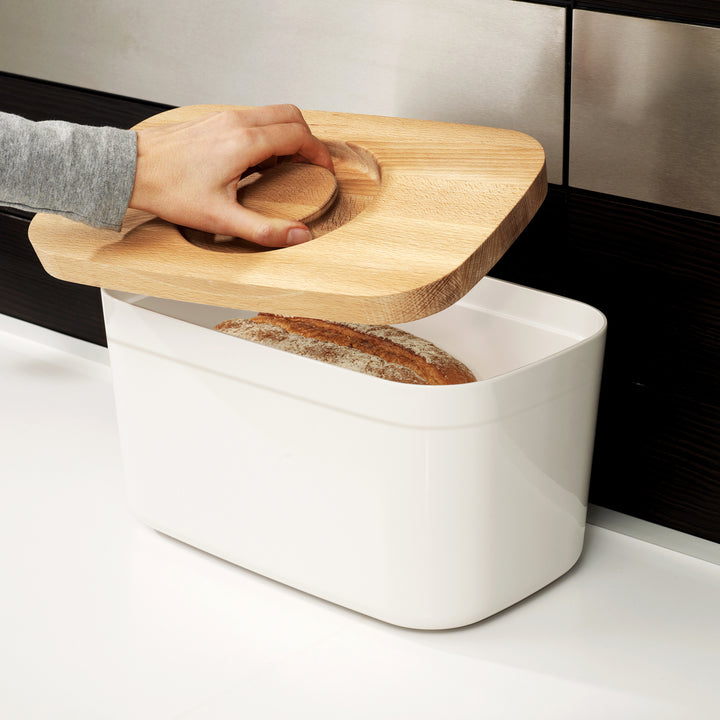 Bread Bin with Bamboo Lid - White