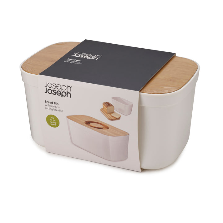 Bread Bin with Bamboo Lid - White