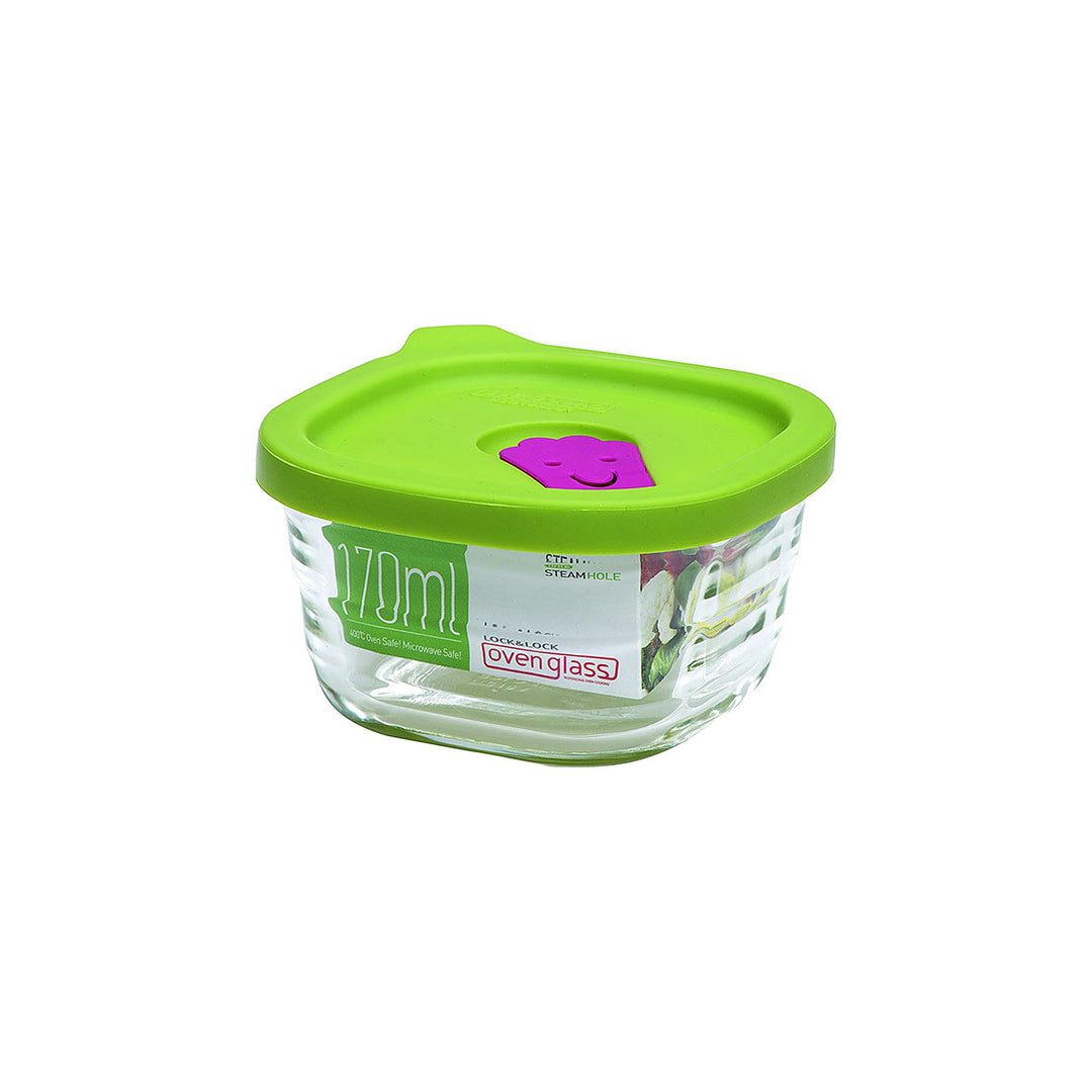 Oven Glass Wave Steam Hole Square 170ml Green Container