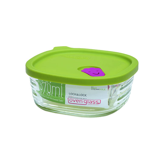 Oven Glass Wave Steam Hole Square 370ml Green Container