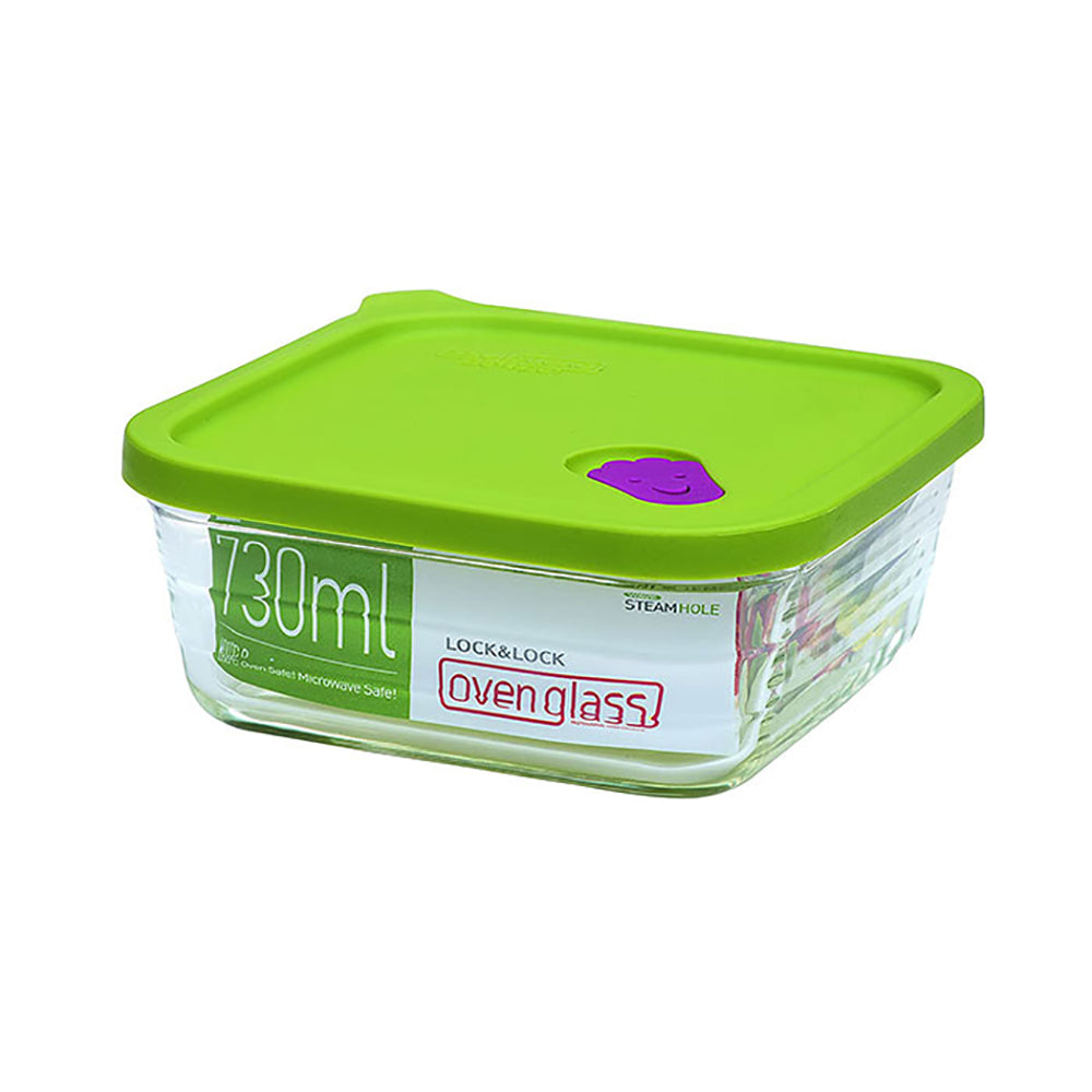 Oven Glass Wave Steam Hole Square 730ml Green Container